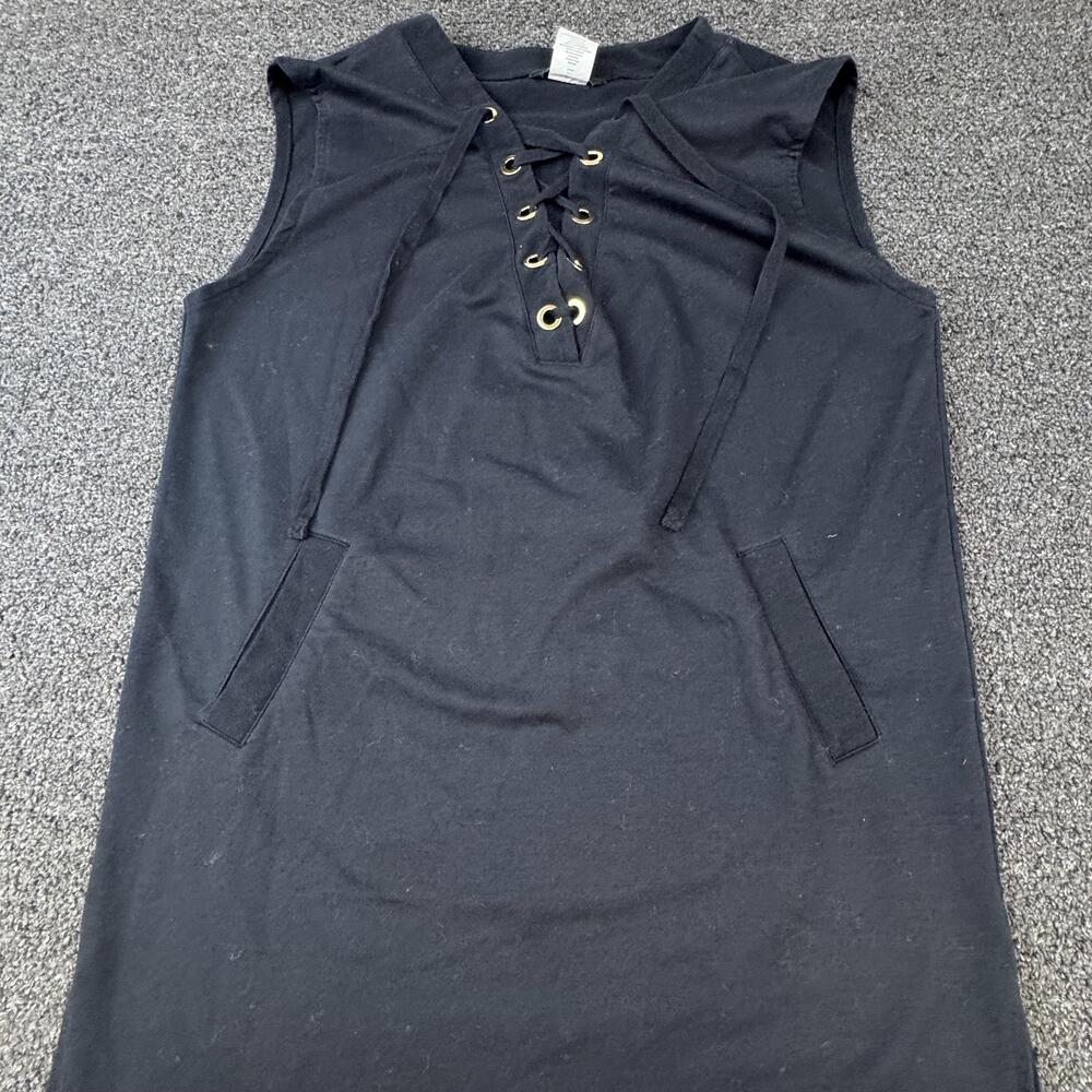 Lauren Ralph Lauren Dress Womens S Black Tank Dress Lace Up Pockets Cotton Blend